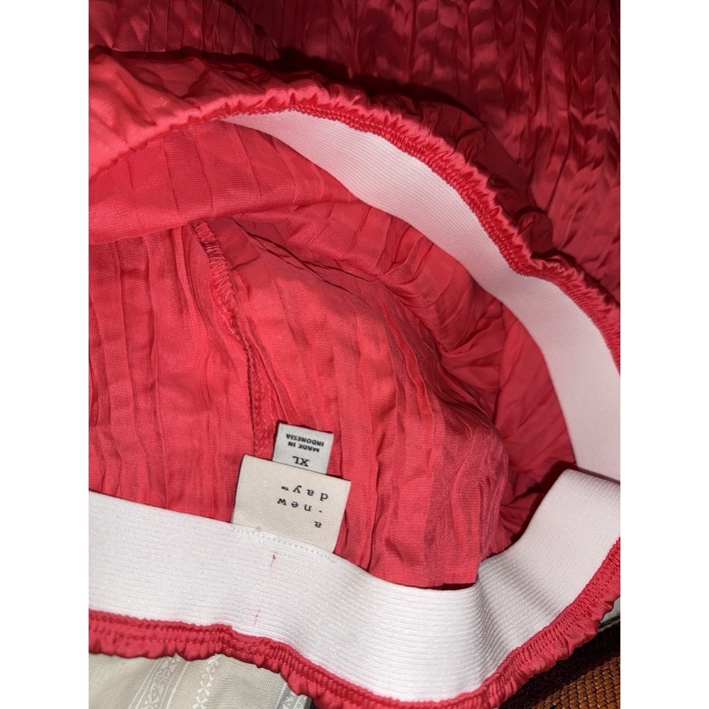 Women's Textured Crinkle Vibrant Pink Satin Midi Skirt Size XL - Picture 8 of 14